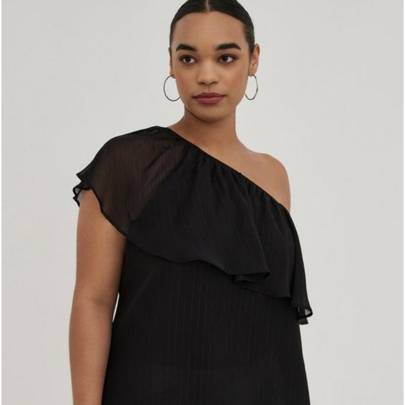 Torrid 1 One Shoulder Ruffle Crinkle Chiffon & Lurex Blouse 1X City Chic - Picture 3 of 13